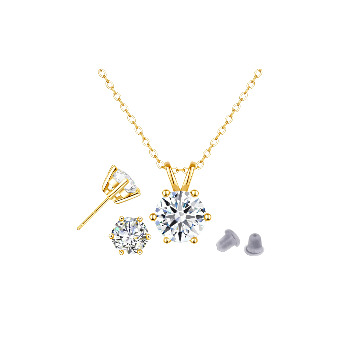 Round 14K Solitaire Pendant & Earring Stud Set