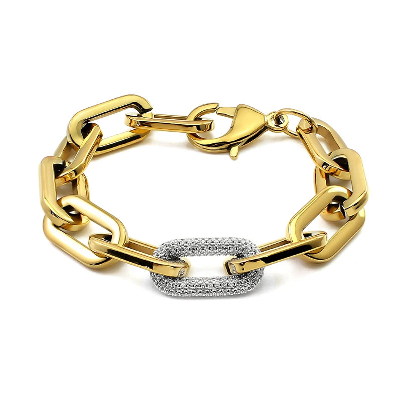 Del Mar Links |18K gold Plate Pave Paperclip Classic Bracelet | Gold & Silver